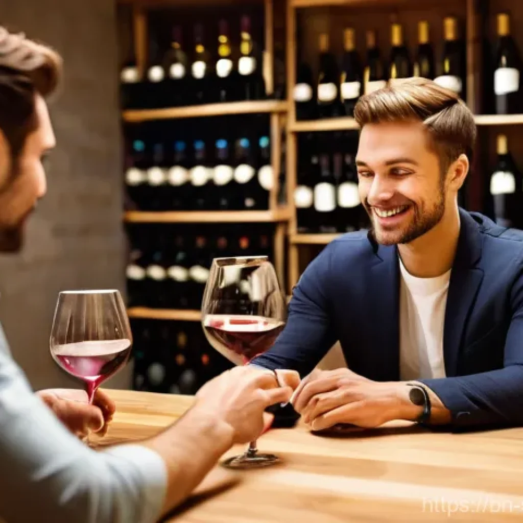 소믈리에가 추천하는 와인 앱 - 2 stars), the wine's name, region, and a brief summary of reviews. The person's expression is one of...