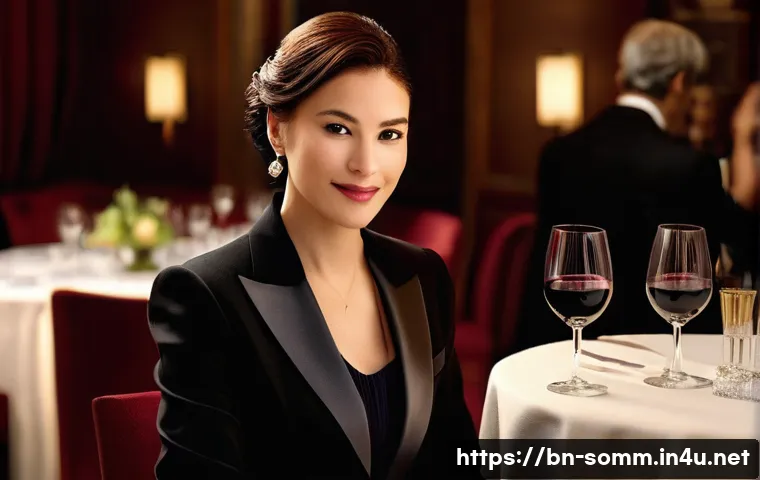 소믈리에 자격증 해외 인정 여부 - **Prompt 1: "A sophisticated female sommelier, elegantly dressed in a tailored, modest black suit, c...