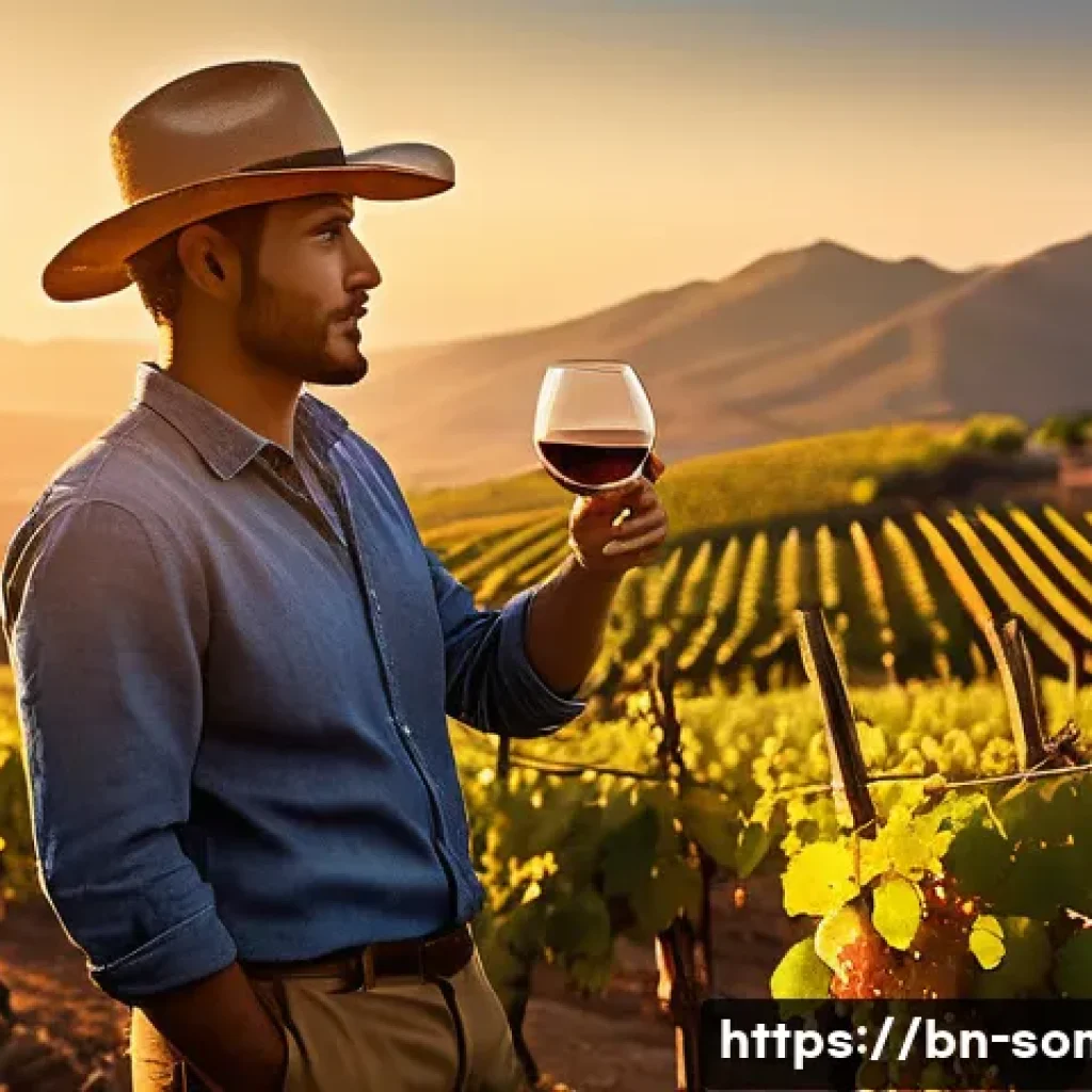 와인 산지별 특성과 맛의 차이 - A scenic vineyard landscape in Latin America featuring sandy and rocky soil under a warm sunset sky,...