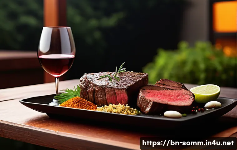 와인과 음식 조합 사례 - A sophisticated dining scene featuring a traditional Bengali dinner table set outdoors during sunset...