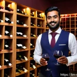 소믈리에 실무 교육 프로그램 추천 - A professional Bengali sommelier in a stylish wine cellar, attentively explaining the subtle taste d...